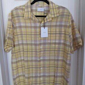 Onia men's button up short sleeve yellow plaid shirt Large -